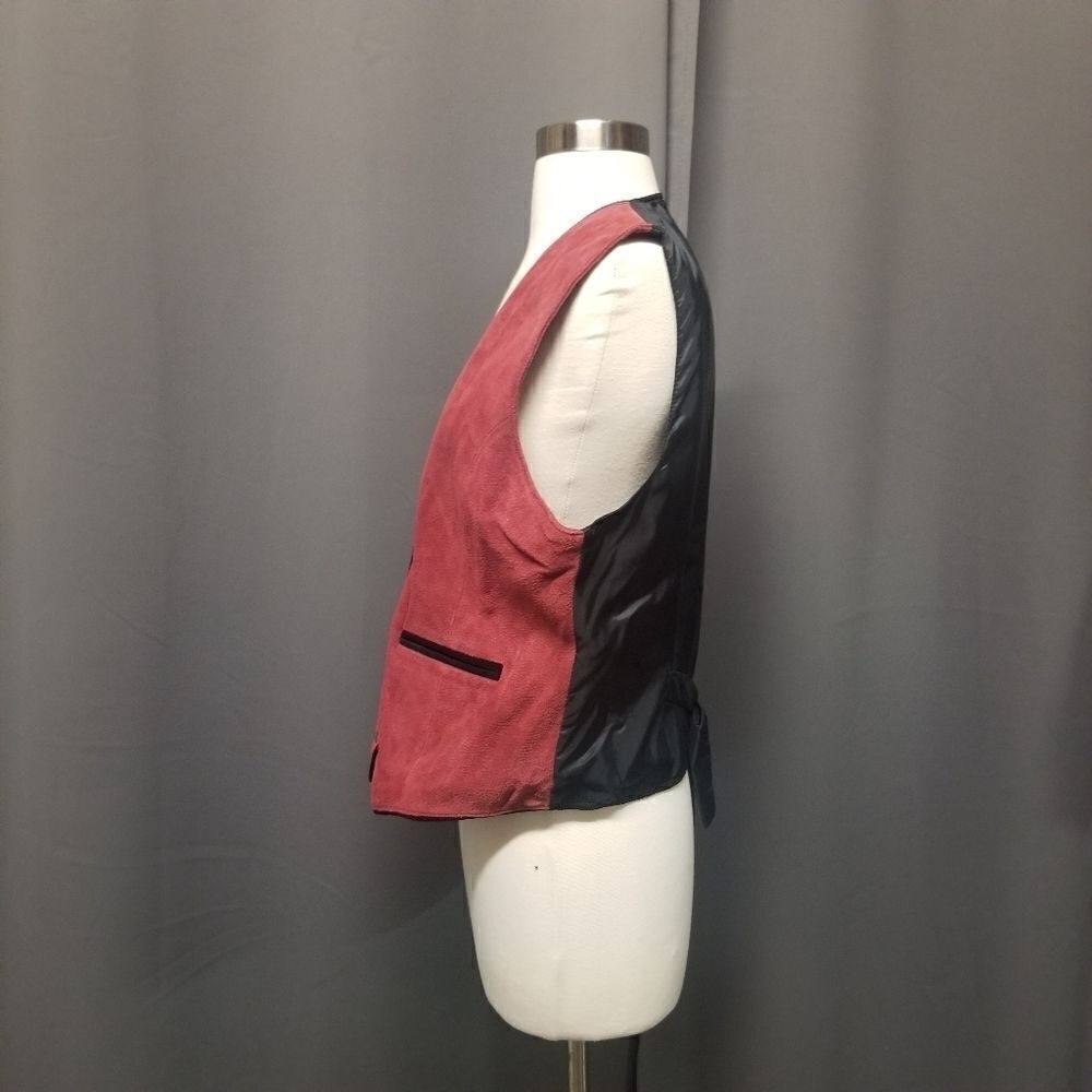 Scully Vintage 70s Western Boho Hippie Burgundy Red Suede‎ Leather Tie Back Vest - Picture 3 of 7